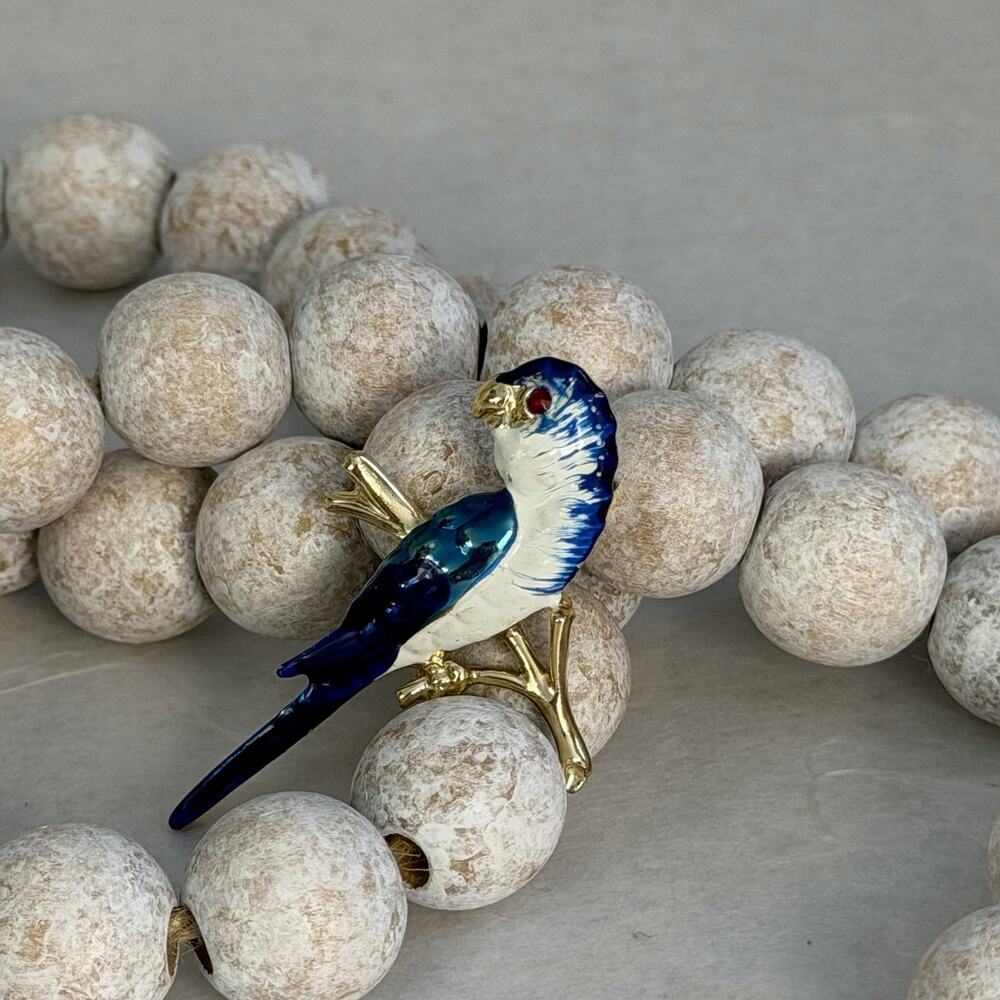 Bird Lover's Vintage 1980s Gold-Tone & Deep Blue Parrot Parakeet Brooch Pin